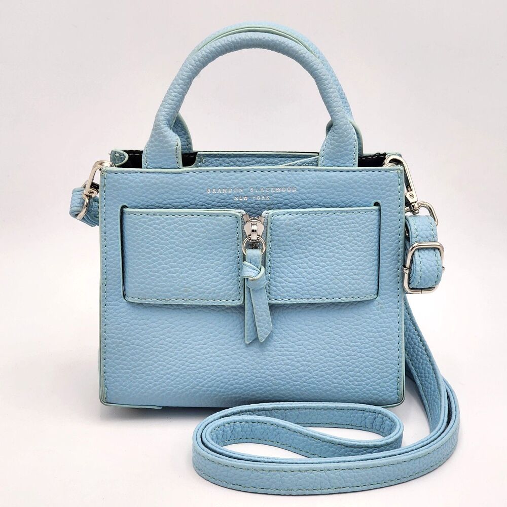 Brandon Blackwood Kuei Zip Leather Mini Tote Crossbody Bag Powder Blue
